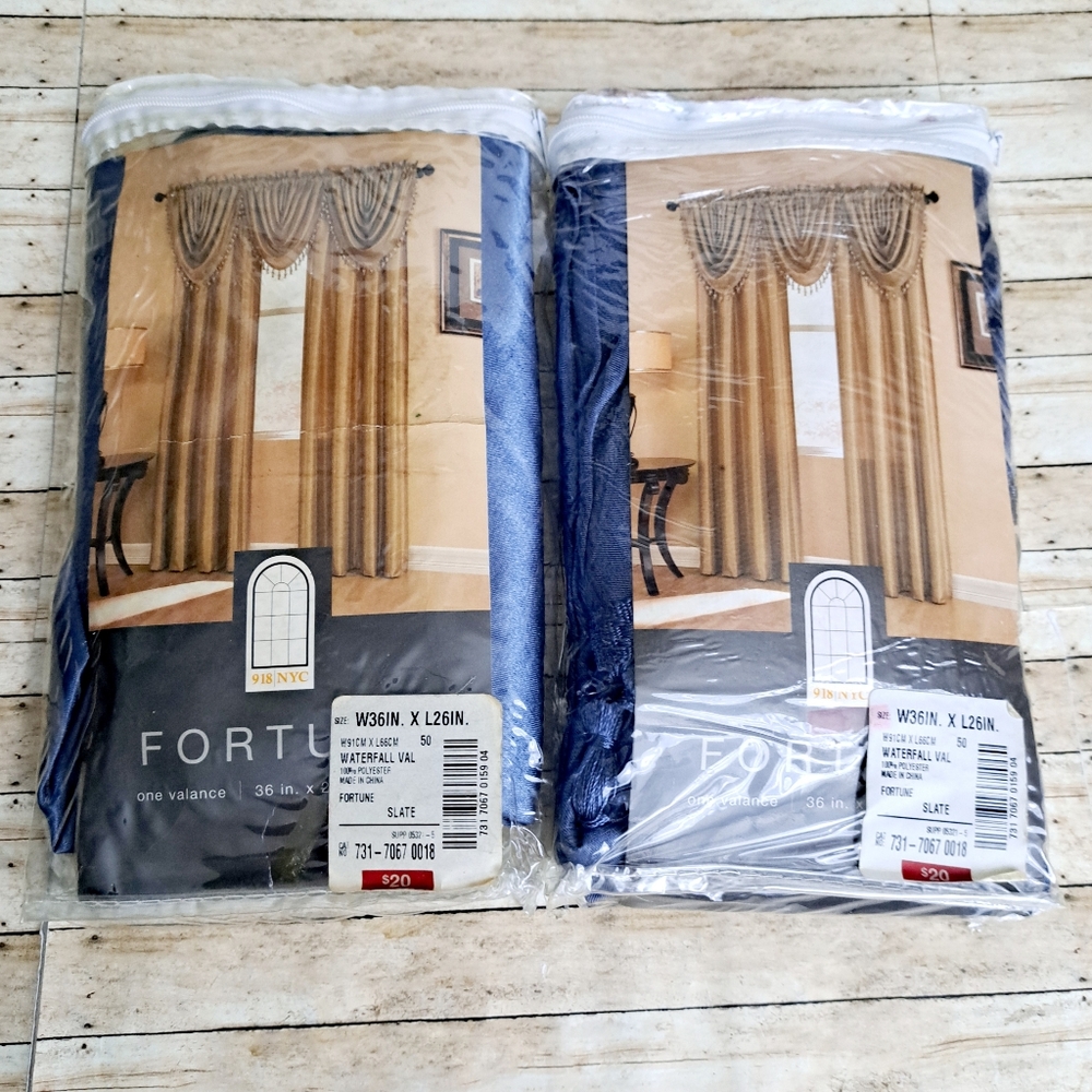2 Fortune One Waterfall Valance Slate/Blue 36in W ×26 in L